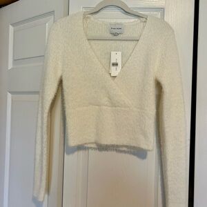 White Fuzzy V-Neck Sweater